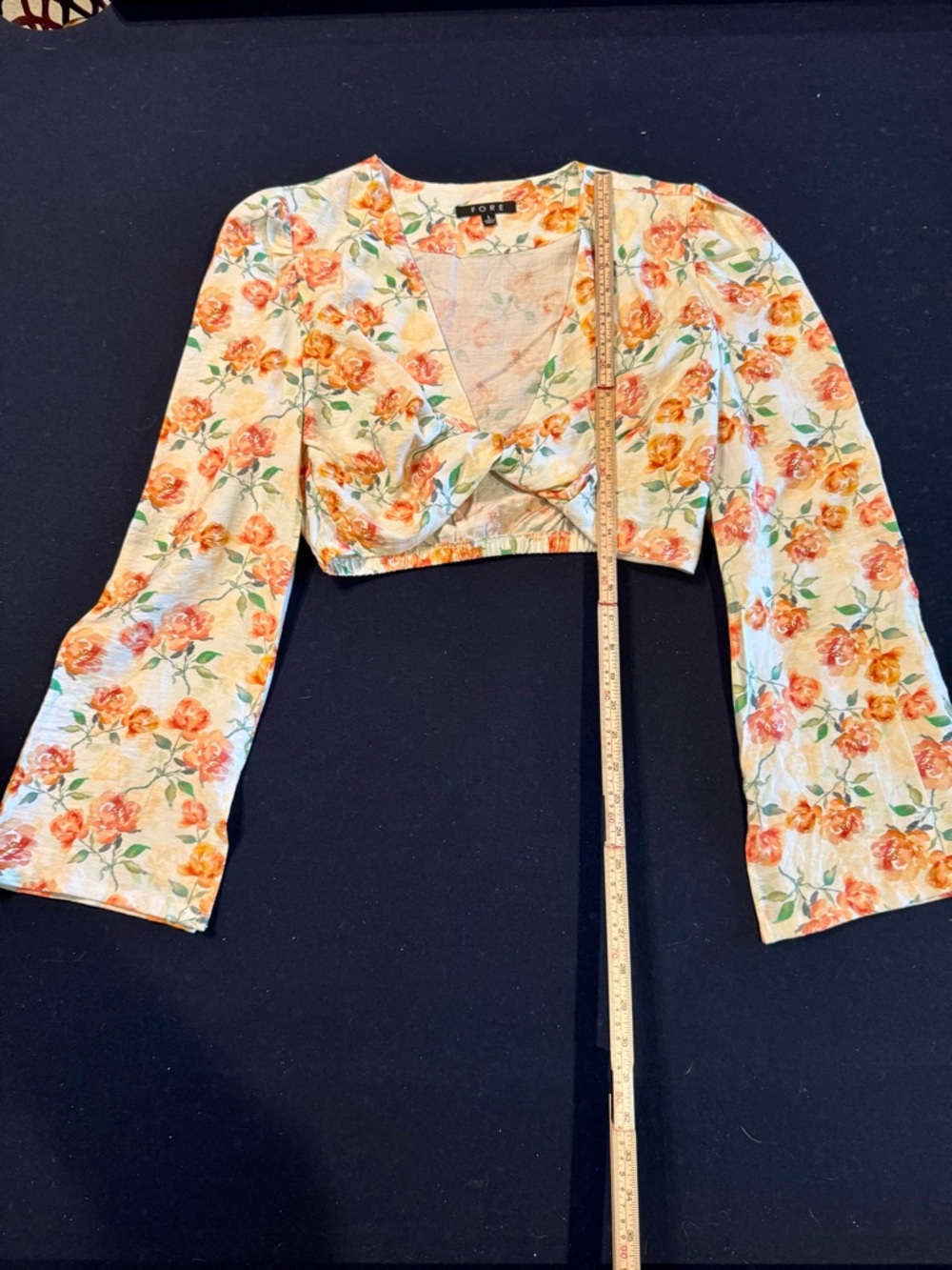 Twist-Front Floral Crop Top in Cream and Peach by Fore